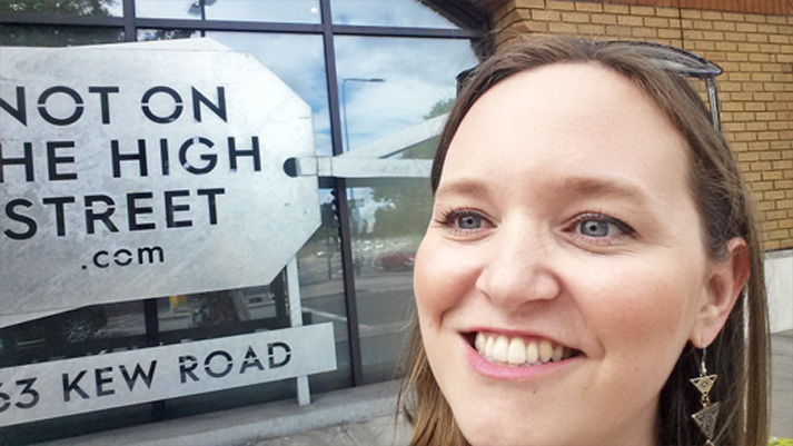 Frog & Pencil outside Not On The High Street HQ after her Pitch.