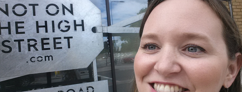 Frog & Pencil outside Not On The High Street HQ after her Pitch!