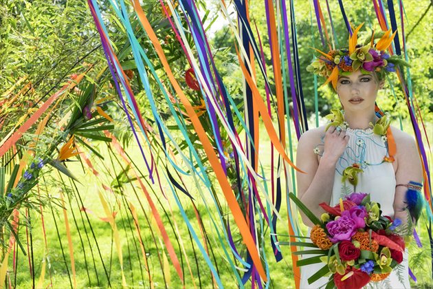 Mexicana Photoshoot bride with florals - Credit Bigphatphotos