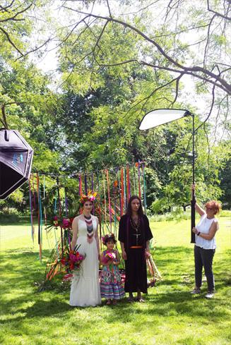Mexicana Photoshoot Behind the Scenes Bride & Groom family shot
