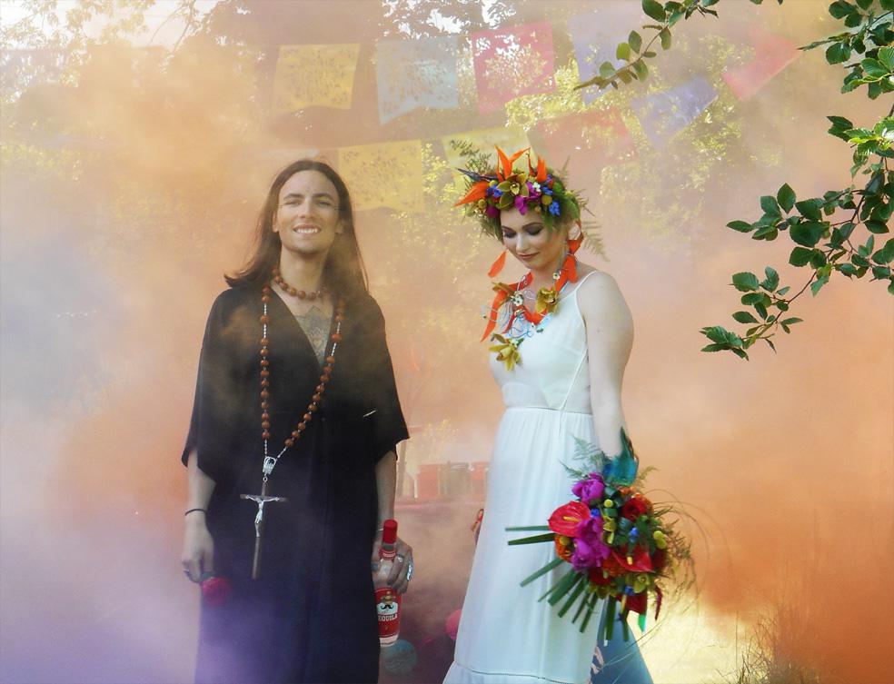 Mexicana Photoshoot Behind the Scenes Bride & Groom smoke bomb shot