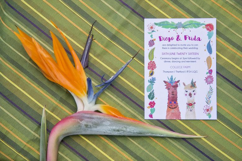 Frog & Pencil Diego & Frida Main Wedding Invite from Mexicana Photoshoot - Credit to Bigphatphotos