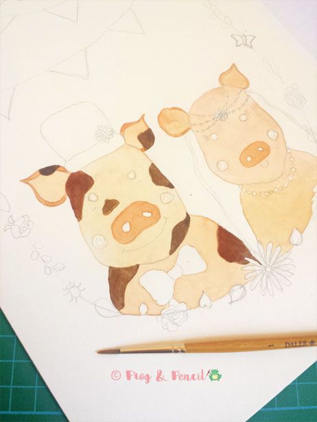 Adding colour to a piggy Ready-to-Write Wedding Invitation design
