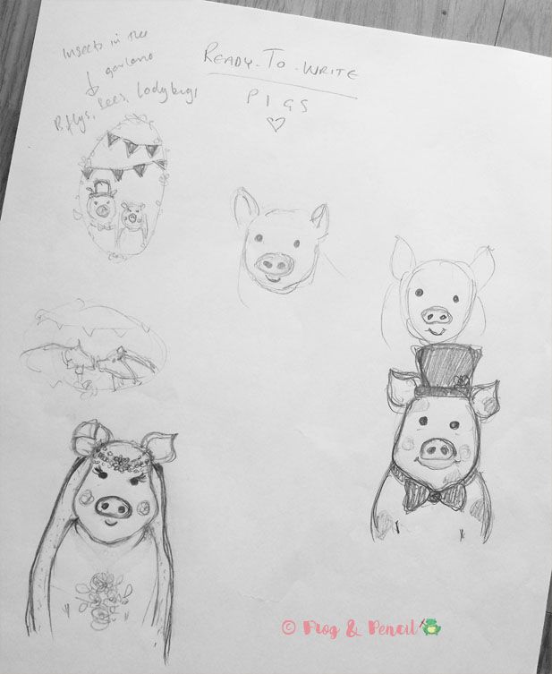 Sketch ideas for a piggy Ready-to-Write Wedding Invitation