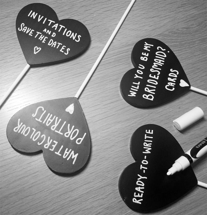 Signage prep for Frog & Pencil's stand at the Oxnead Wedding Show.