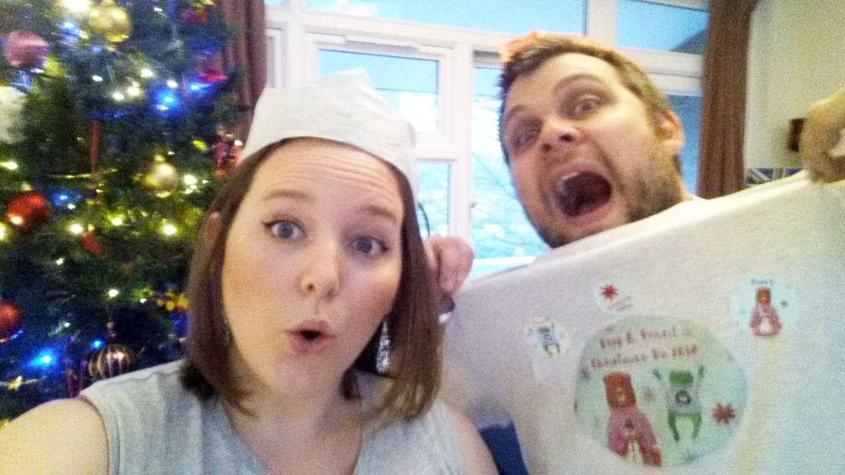 Frog & Bear celebrating at Frog & Pencil's first christmas party,