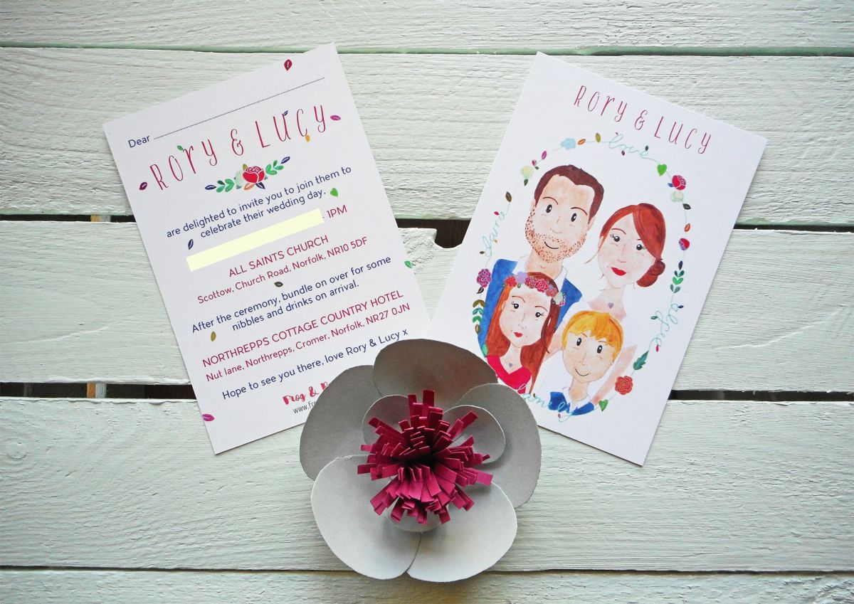 Lucy & Rory's bespoke wedding invitations.