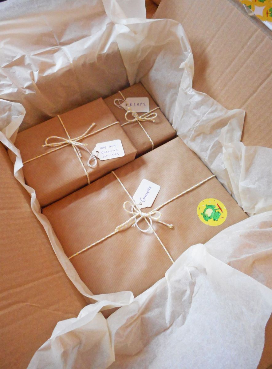 Lucy & Rory's wedding invitations safely packaged.