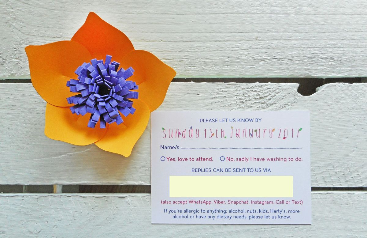 Lucy & Rory's RSVP card details.