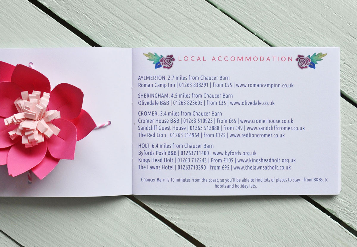 Abi & Rob Little Bespoke Book Wedding Invitation - Accommodation