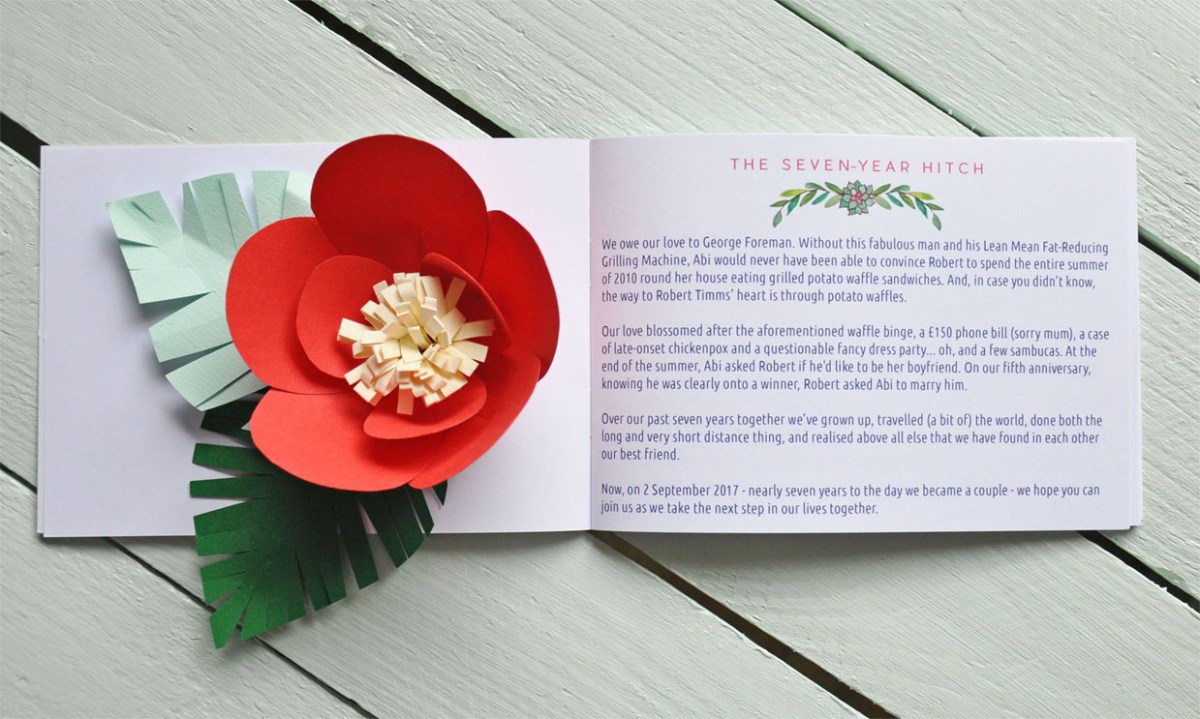 Abi & Rob Little Bespoke Book Wedding Invitation Love Story Page