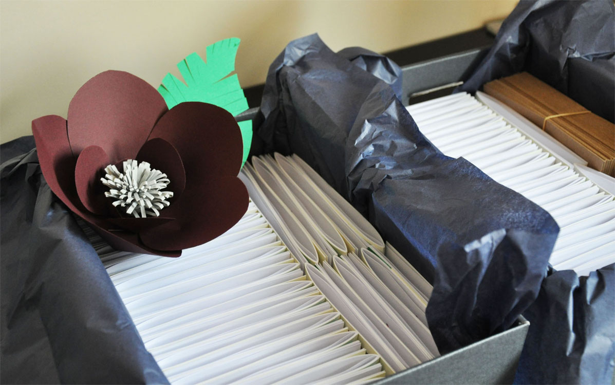 Abi & Rob Little Bespoke Book Wedding Invitations packaged up.