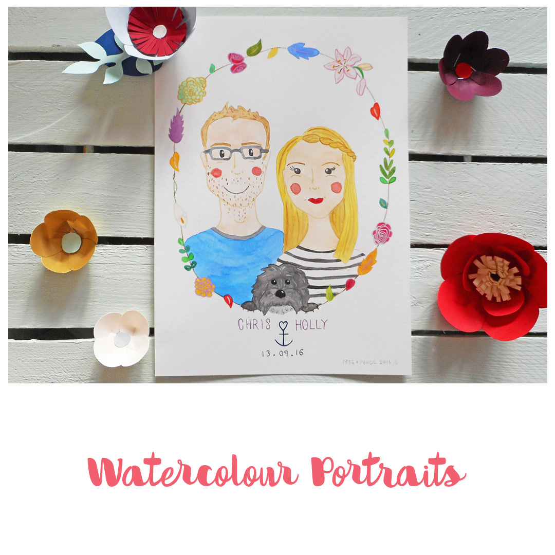 Frog & Pencil Watercolour Portraits available on Etsy