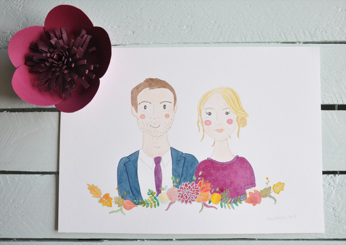 Katherine & Peter Watercolour Couple Portrait.
