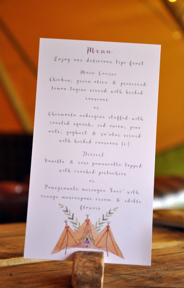 Boho-Tipi Wedding Collection Menu